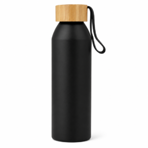 BottleOn Matte Black Reusable Water Bottle with Bamboo Style Lid